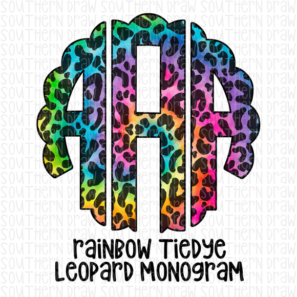 Rainbow Tie Dye Leopard Monogram