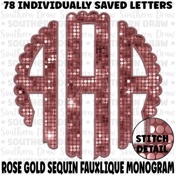 Rose Gold Sequin Fauxlique Monogram