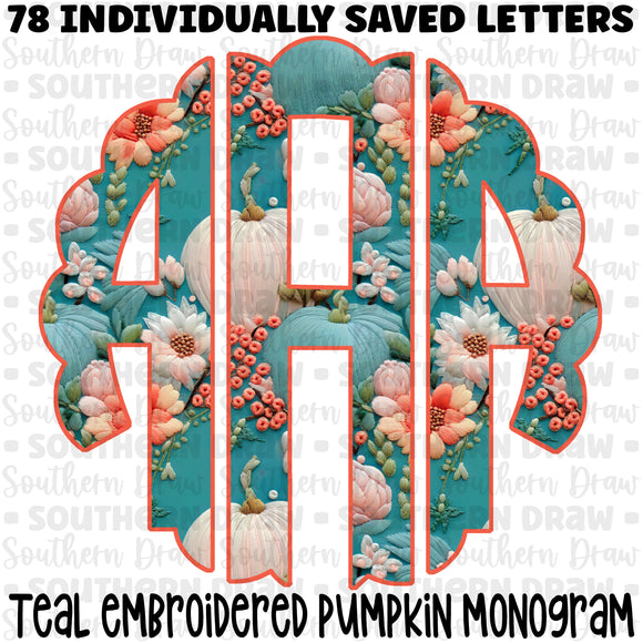 Teal Embroidered Pumpkin Monogram