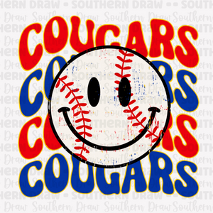 Retro Cougars - Red / Blue / Yellow Outline - Baseball