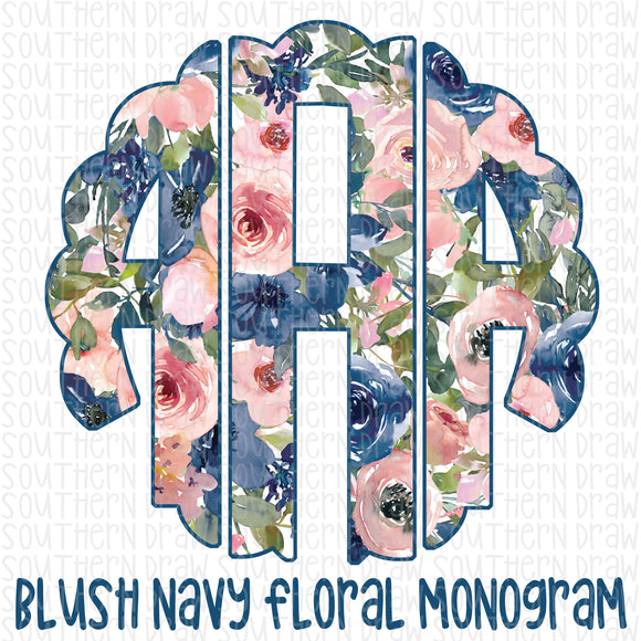 Blush Navy Floral Monogram