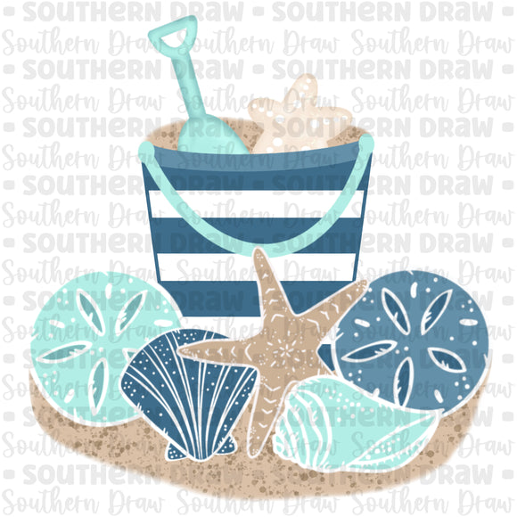 Boy's beach bucket with shells