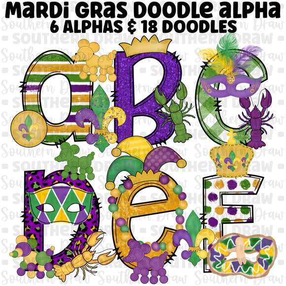 Mardi Gras Doodle Alpha