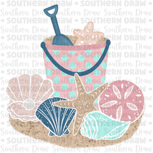 Girl's beach bucket with shells