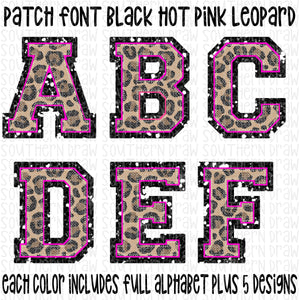 Patch Font Leopard Hot Pink Black Glitter