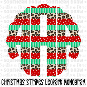 Christmas Stripes Leopard Monogram