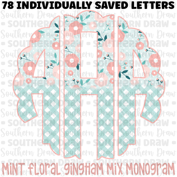 Mint Floral Gingham Mix Monogram