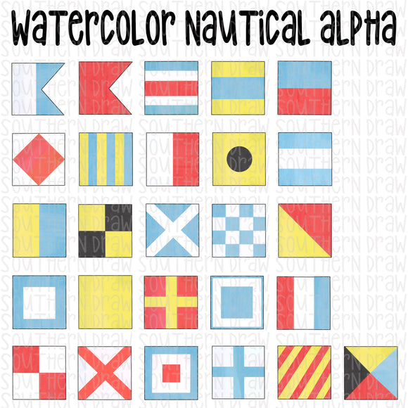 Watercolor Nautical Flag Alpha