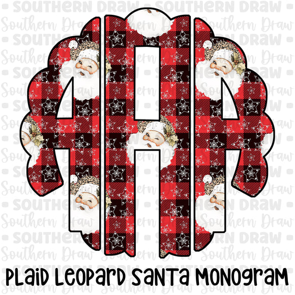 Plaid Leopard Santa Monogram