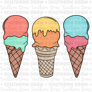 Rainbow Sherbet Ice Cream Cone Trio