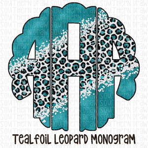 Teal Foil Leopard Monogram