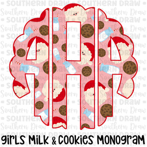 Girl's Milk & Cookies Monogram